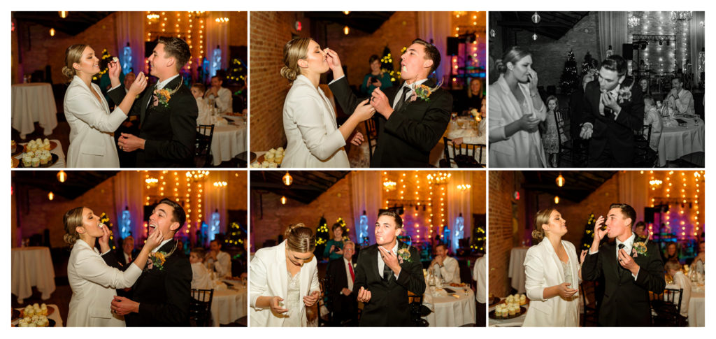 cake smash with the bride and groom